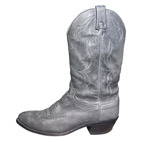 Vintage Dan Post Made in USA Grey Leather Cowboy Boots 11 D